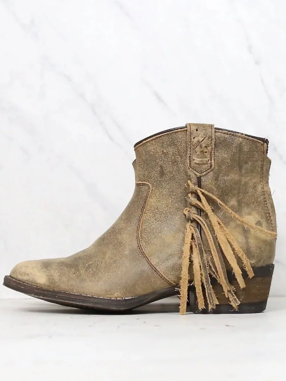 Very Volatile Genuine Leather Fringe Ankle Boots